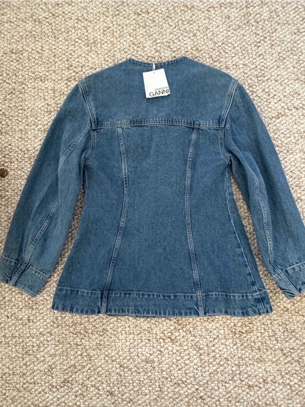 Ganni Blue Washed Denim Jacket with Gold Buttons - Picture 2 of 4